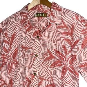 Kahala 1936 Men’s Size L Red White Hawaiian Luau Aloha Print Button Down Shirt